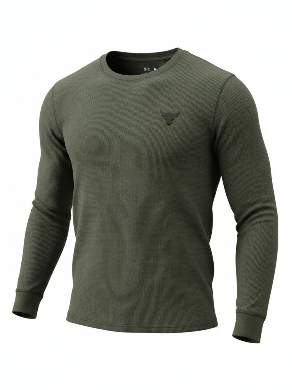 Under Armour Project Rock Thermal Waffle Knit Long Sleeve Top - Dark Olive Green
